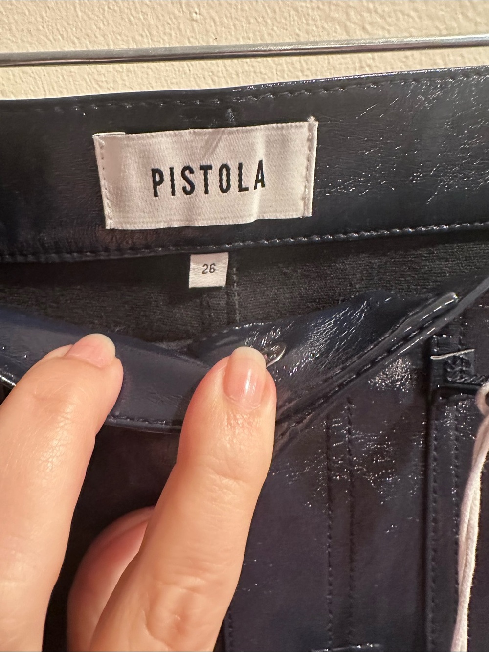 Vegan Leather Midi Skirt with Front Slit - Navy - Picture 7 of 9